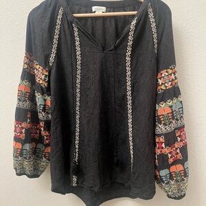 Embroidered Black Boho Top by Sundance